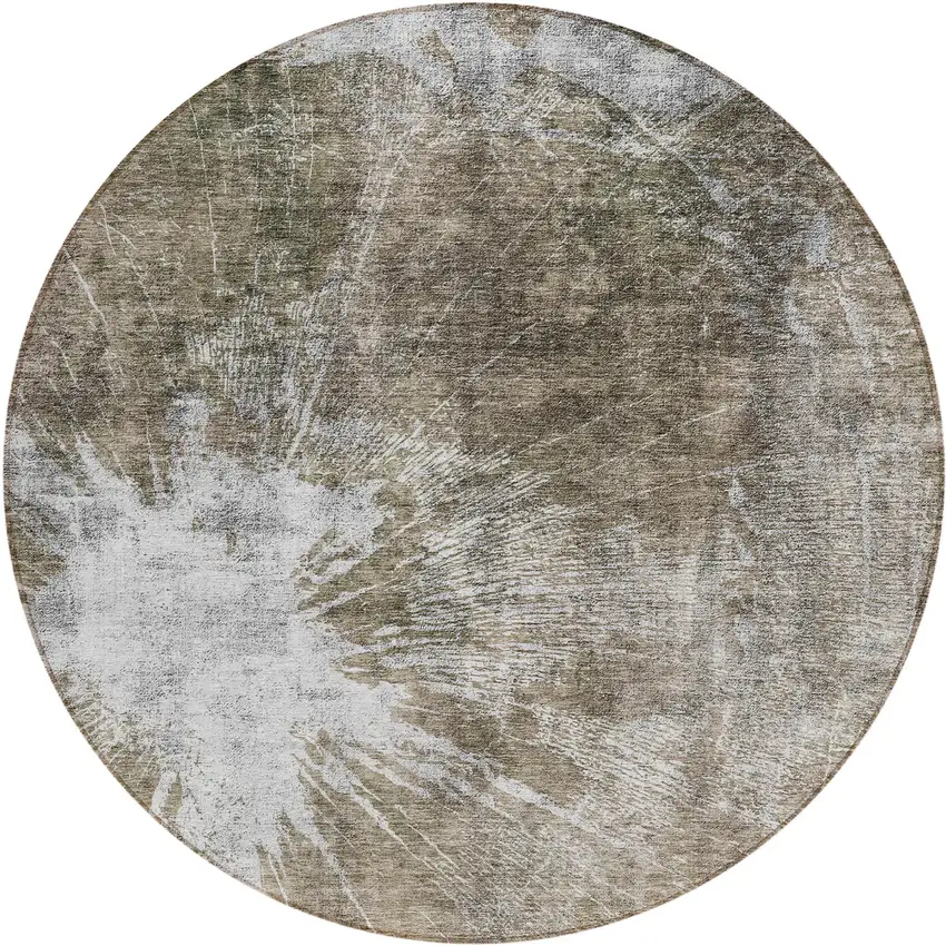 8' Taupe Brown And Beige Round Abstract Washable Indoor Outdoor Area Rug Photo 1