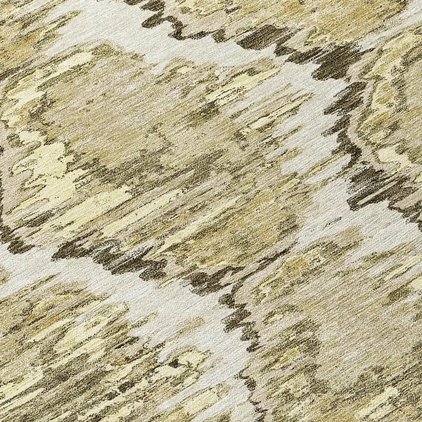 8' Taupe Brown And Beige Round Abstract Washable Indoor Outdoor Area Rug Photo 9
