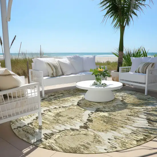 8' Taupe Brown And Beige Round Abstract Washable Indoor Outdoor Area Rug Photo 6