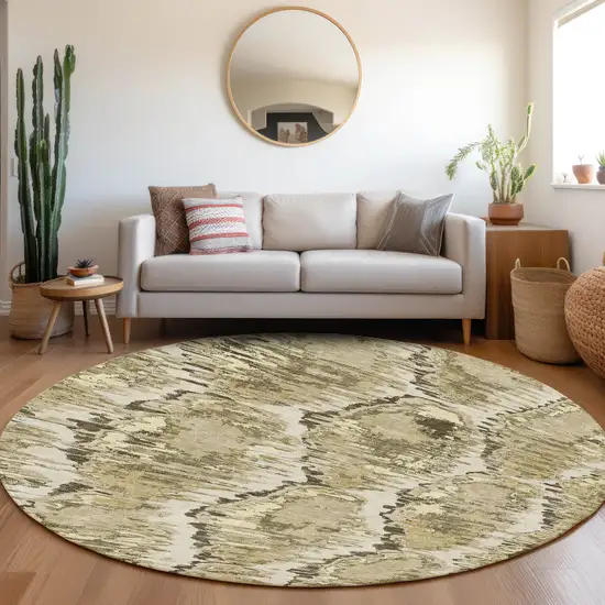 8' Taupe Brown And Beige Round Abstract Washable Indoor Outdoor Area Rug Photo 7