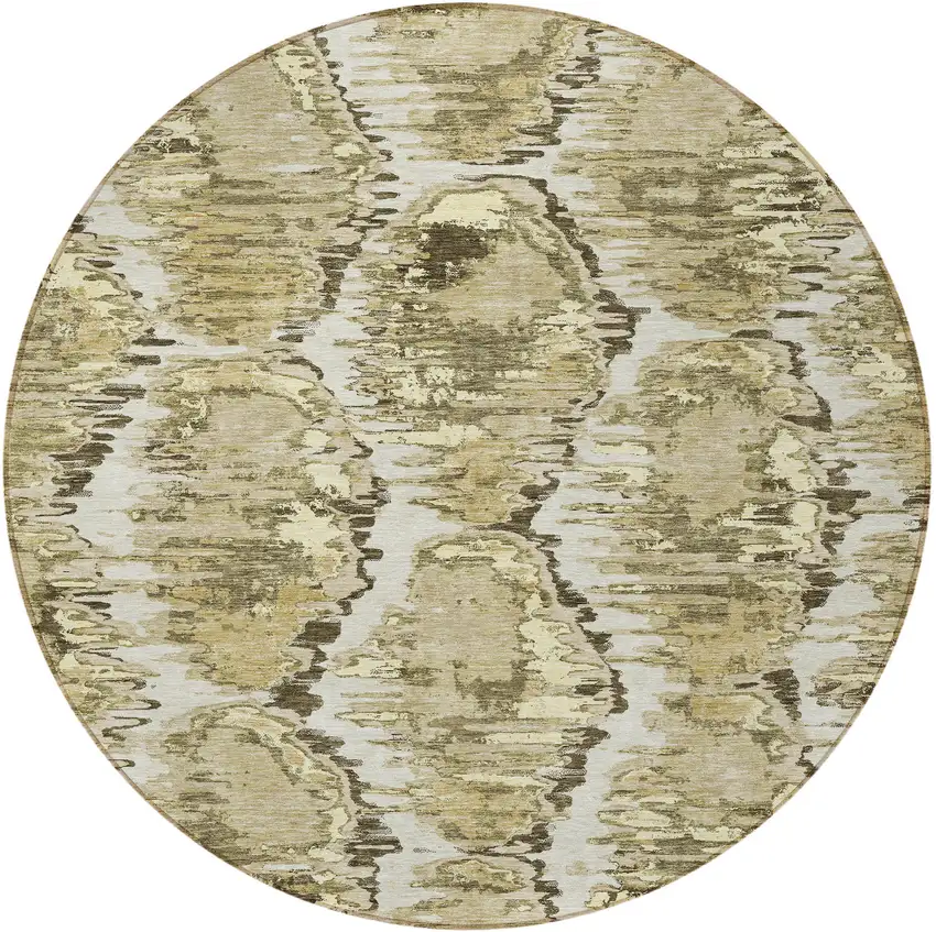 8' Taupe Brown And Beige Round Abstract Washable Indoor Outdoor Area Rug Photo 5