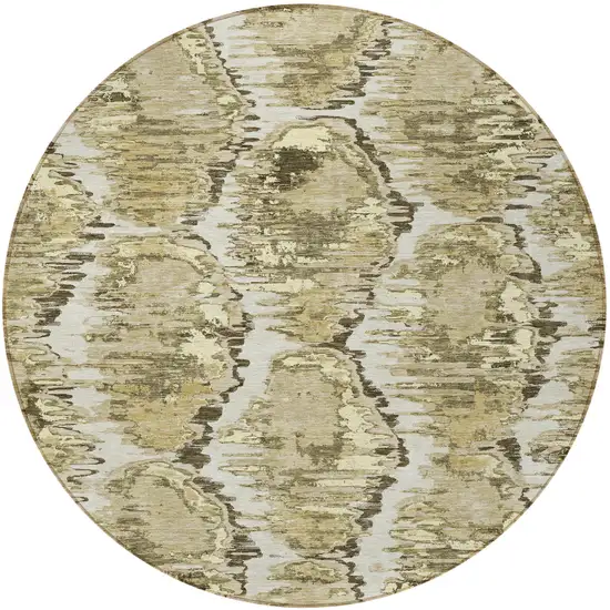 8' Taupe Brown And Beige Round Abstract Washable Indoor Outdoor Area Rug Photo 5