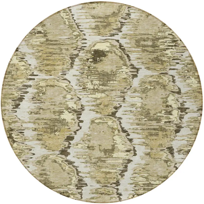8' Taupe Brown And Beige Round Abstract Washable Indoor Outdoor Area Rug Photo 5