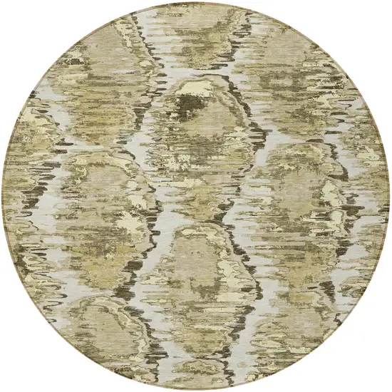 8' Taupe Brown And Beige Round Abstract Washable Indoor Outdoor Area Rug Photo 5
