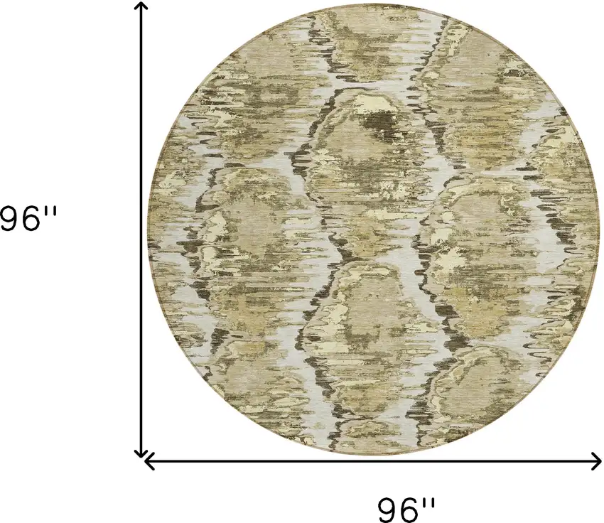 8' Taupe Brown And Beige Round Abstract Washable Indoor Outdoor Area Rug Photo 8