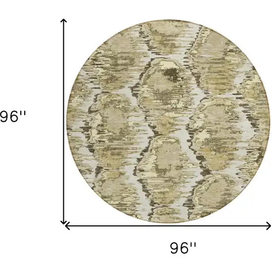 8' Taupe Brown And Beige Round Abstract Washable Indoor Outdoor Area Rug Photo 8