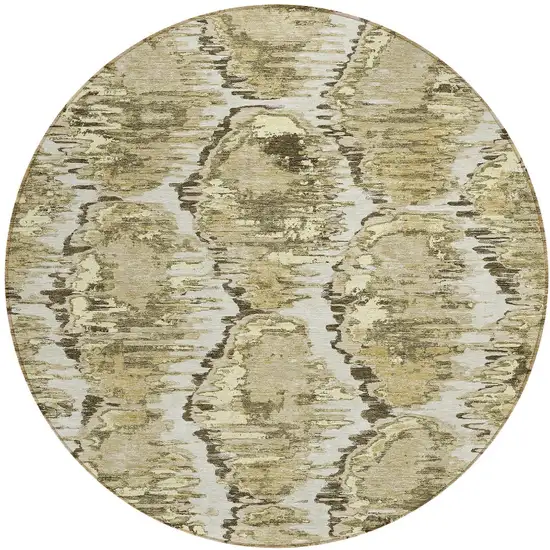 8' Taupe Brown And Beige Round Abstract Washable Indoor Outdoor Area Rug Photo 4