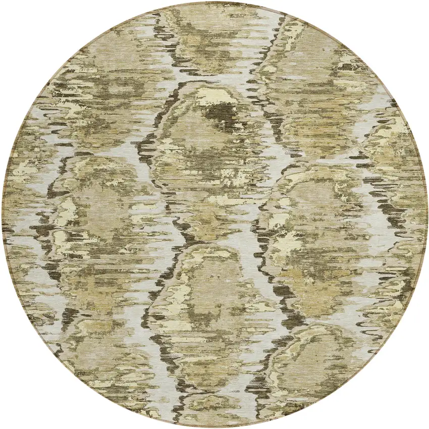 8' Taupe Brown And Beige Round Abstract Washable Indoor Outdoor Area Rug Photo 1