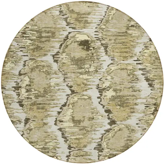 8' Taupe Brown And Beige Round Abstract Washable Indoor Outdoor Area Rug Photo 1