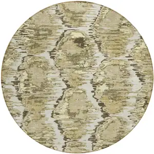 Photo of 8' Taupe Brown And Beige Round Abstract Washable Indoor Outdoor Area Rug