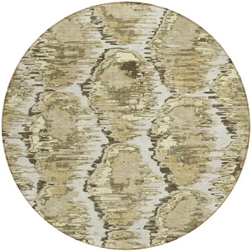 8' Taupe Brown And Beige Round Abstract Washable Indoor Outdoor Area Rug Photo 1