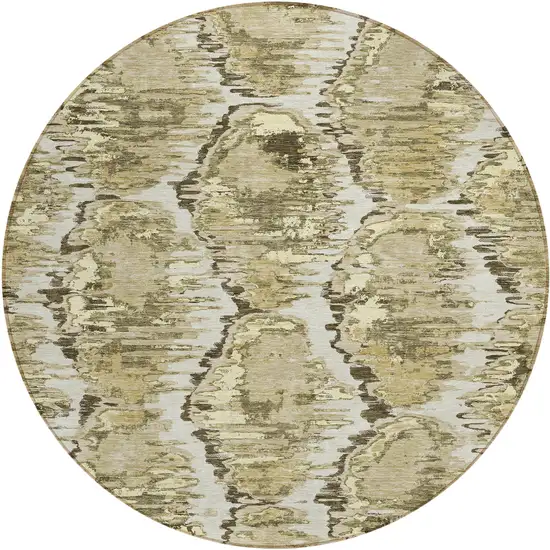 8' Taupe Brown And Beige Round Abstract Washable Indoor Outdoor Area Rug Photo 1