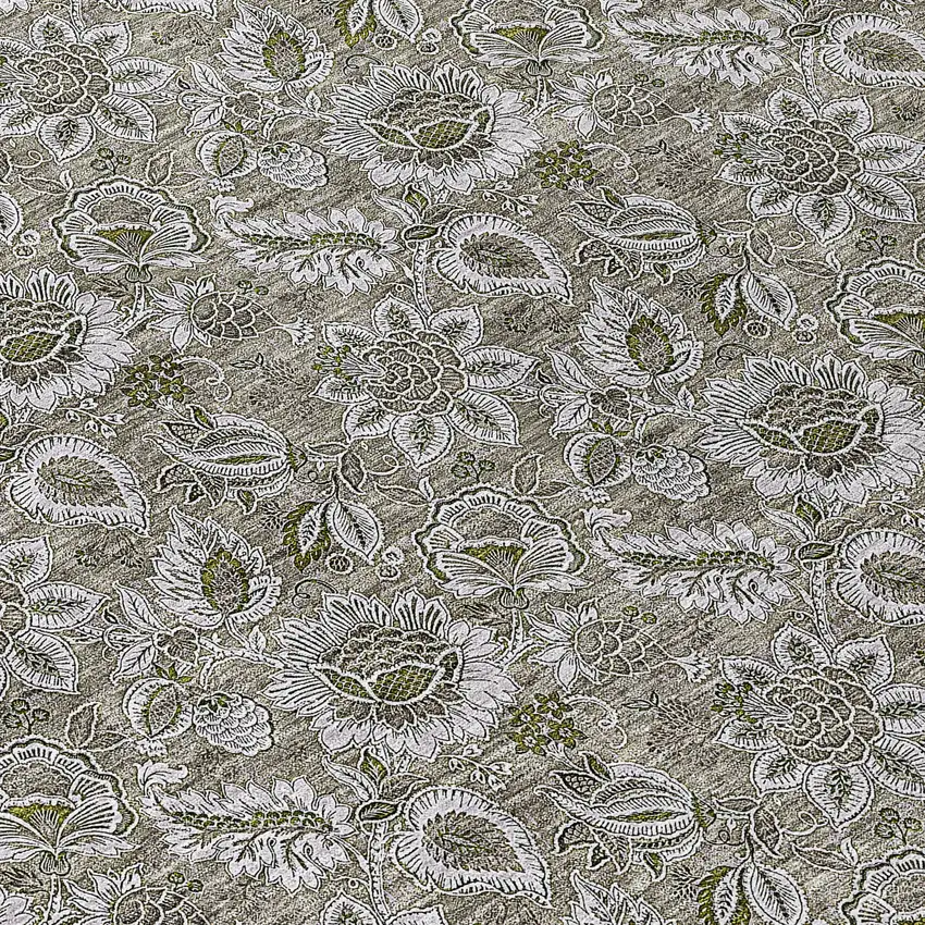 8' Taupe Brown And Beige Round Floral Washable Indoor Outdoor Area Rug Photo 8