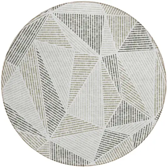 8' Taupe Brown And Beige Round Geometric Washable Indoor Outdoor Area Rug Photo 2