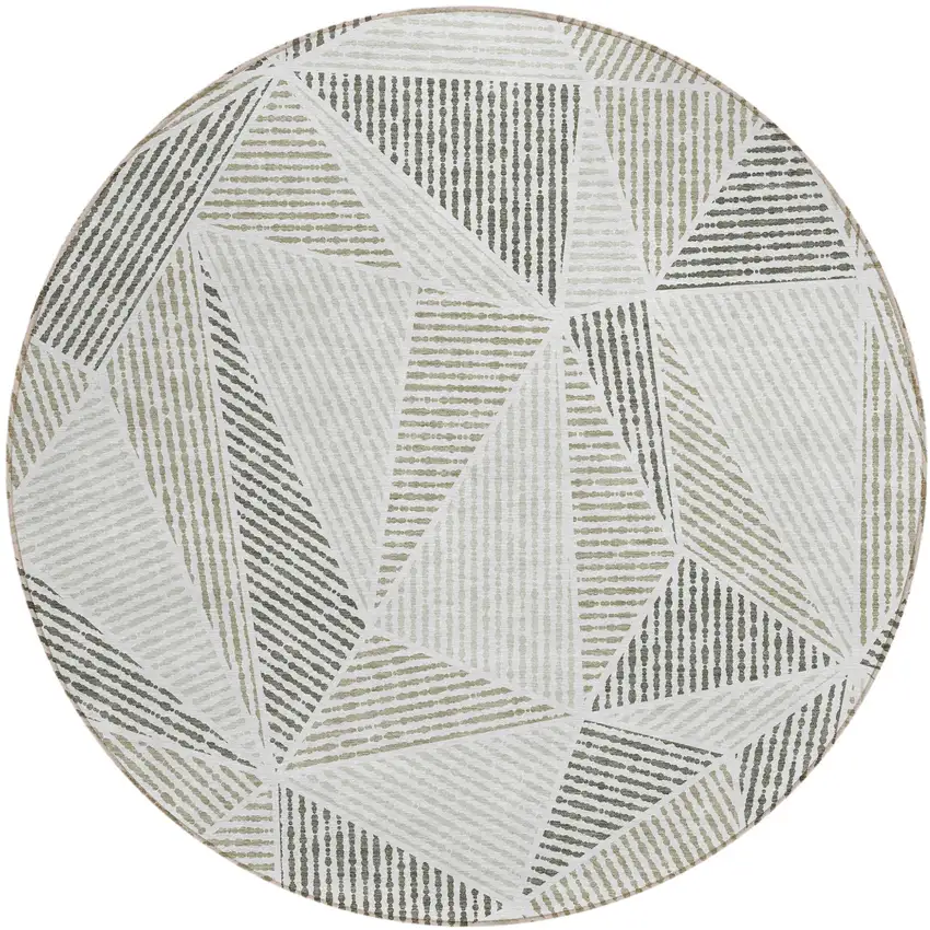 8' Taupe Brown And Beige Round Geometric Washable Indoor Outdoor Area Rug Photo 2