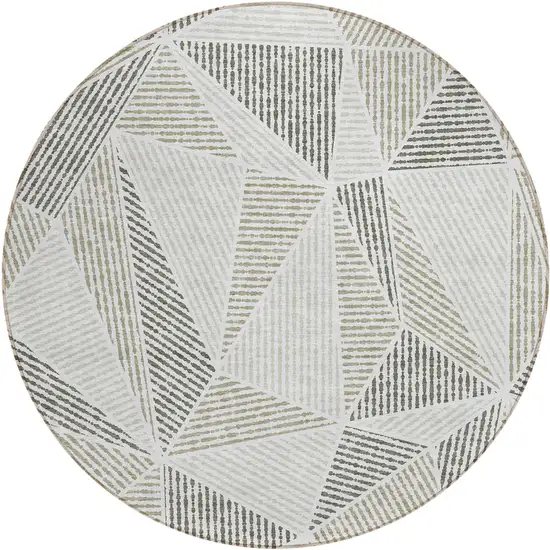 8' Taupe Brown And Beige Round Geometric Washable Indoor Outdoor Area Rug Photo 2