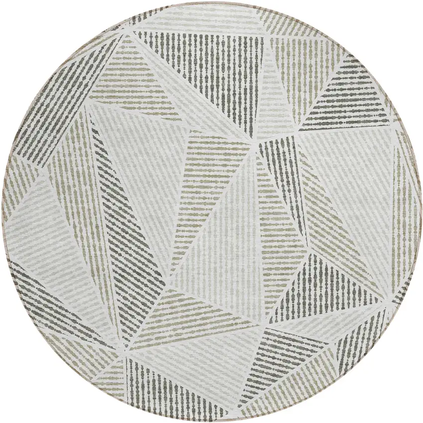 8' Taupe Brown And Beige Round Geometric Washable Indoor Outdoor Area Rug Photo 2