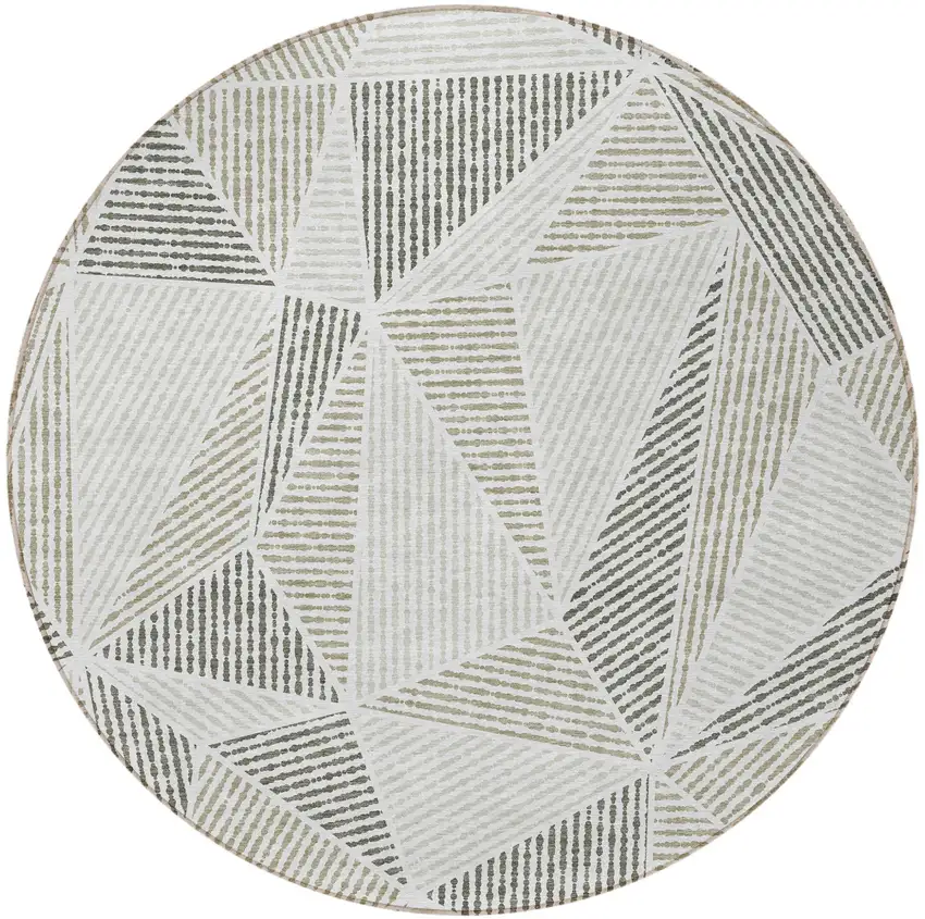 8' Taupe Brown And Beige Round Geometric Washable Indoor Outdoor Area Rug Photo 5