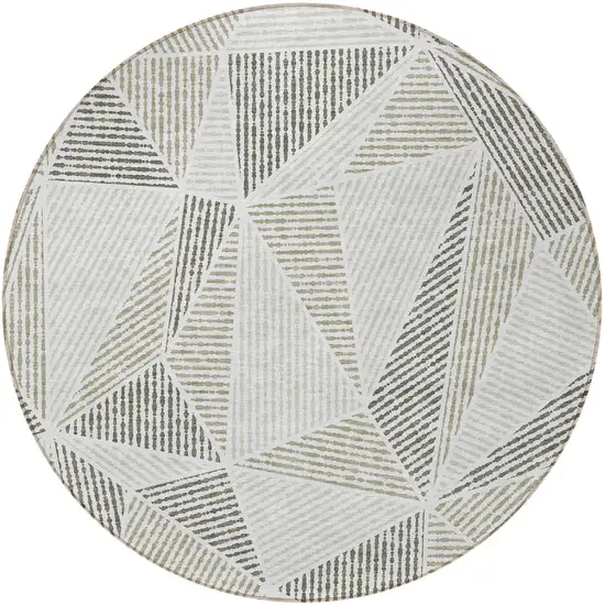8' Taupe Brown And Beige Round Geometric Washable Indoor Outdoor Area Rug Photo 5