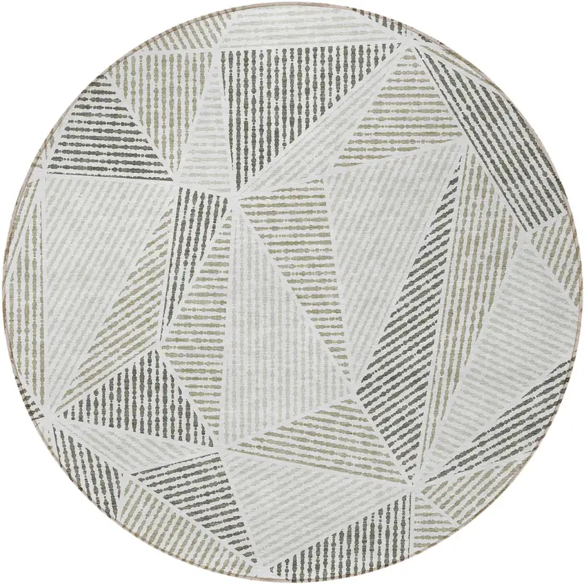 8' Taupe Brown And Beige Round Geometric Washable Indoor Outdoor Area Rug Photo 5