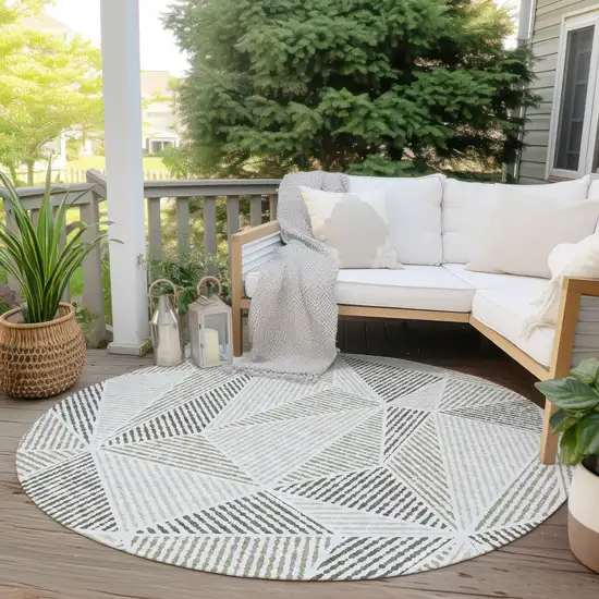 8' Taupe Brown And Beige Round Geometric Washable Indoor Outdoor Area Rug Photo 6