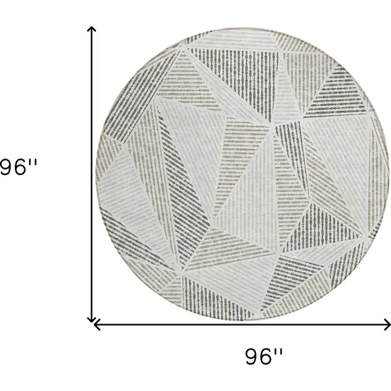 8' Taupe Brown And Beige Round Geometric Washable Indoor Outdoor Area Rug Photo 3