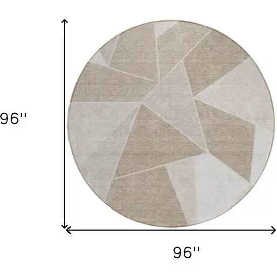 8' Taupe Brown And Beige Round Geometric Washable Indoor Outdoor Area Rug Photo 9