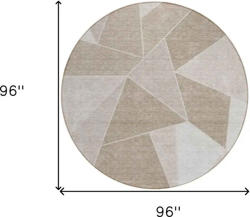 8' Taupe Brown And Beige Round Geometric Washable Indoor Outdoor Area Rug Photo 9