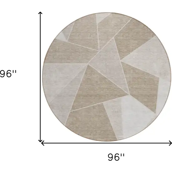 8' Taupe Brown And Beige Round Geometric Washable Indoor Outdoor Area Rug Photo 9