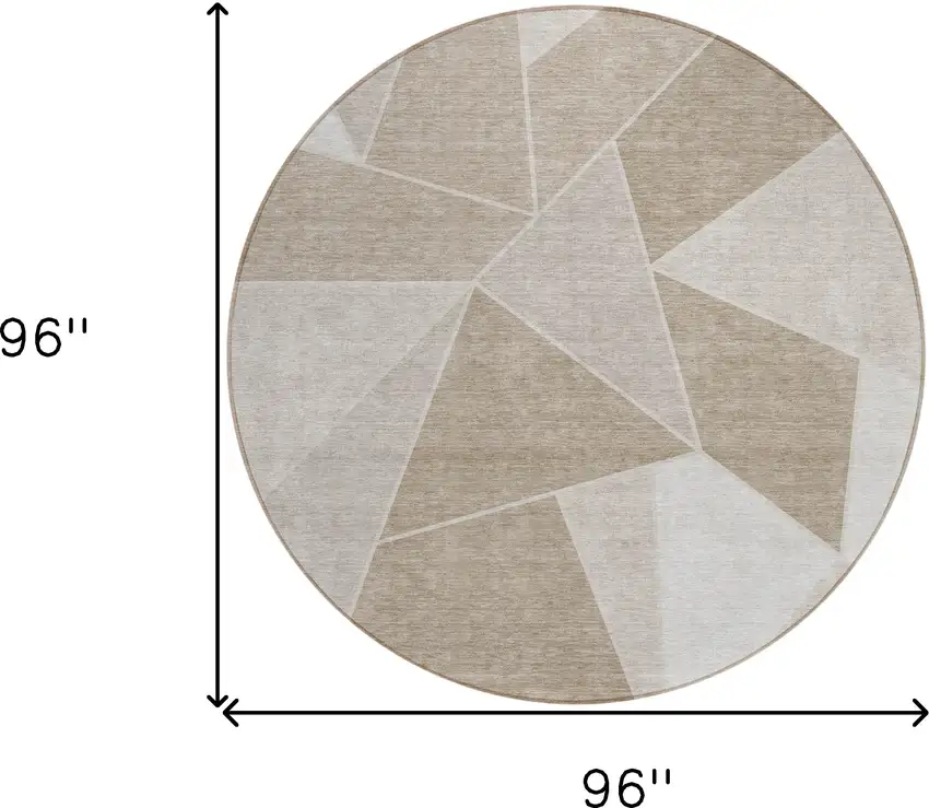 8' Taupe Brown And Beige Round Geometric Washable Indoor Outdoor Area Rug Photo 9