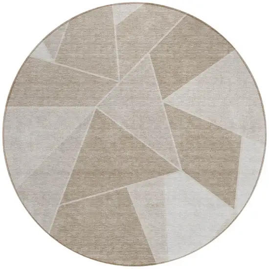 8' Taupe Brown And Beige Round Geometric Washable Indoor Outdoor Area Rug Photo 2