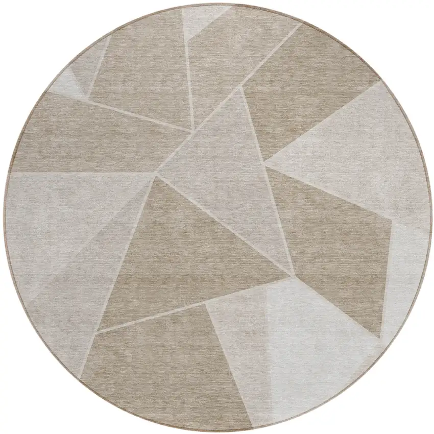 8' Taupe Brown And Beige Round Geometric Washable Indoor Outdoor Area Rug Photo 1
