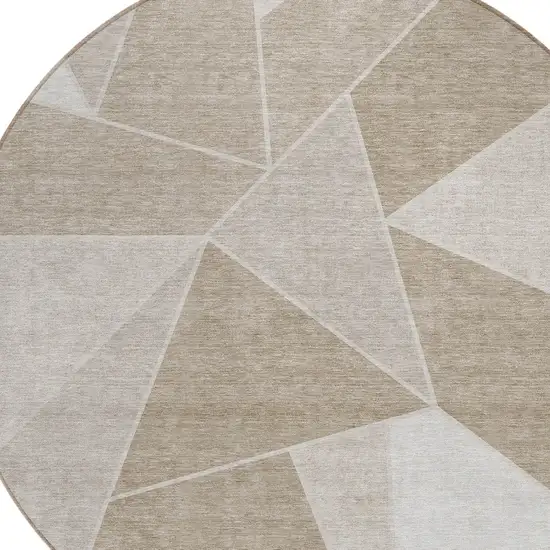 8' Taupe Brown And Beige Round Geometric Washable Indoor Outdoor Area Rug Photo 6
