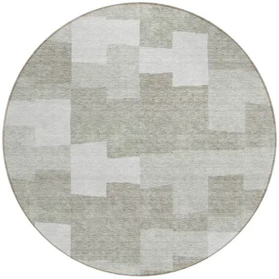 8' Taupe Brown And Beige Round Geometric Washable Indoor Outdoor Area Rug Photo 5