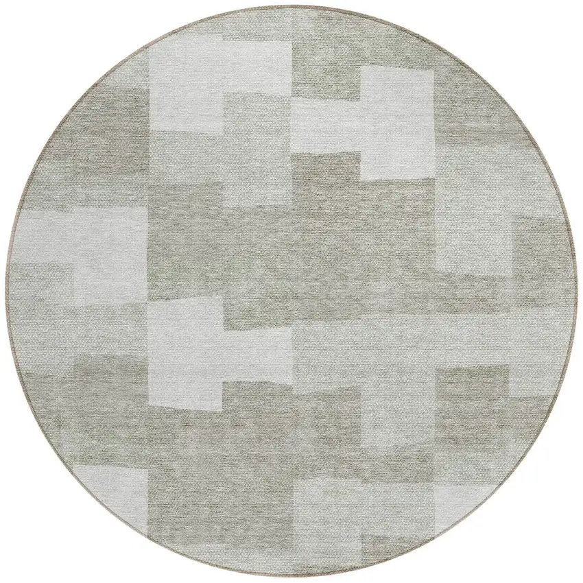 8' Taupe Brown And Beige Round Geometric Washable Indoor Outdoor Area Rug Photo 5