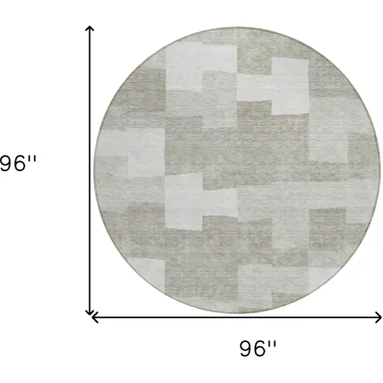 8' Taupe Brown And Beige Round Geometric Washable Indoor Outdoor Area Rug Photo 3