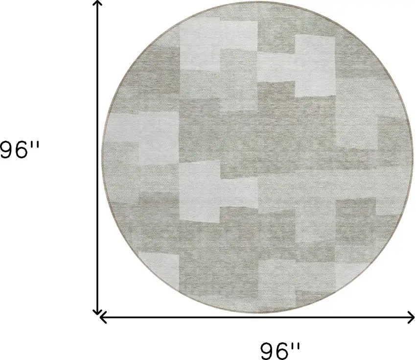 8' Taupe Brown And Beige Round Geometric Washable Indoor Outdoor Area Rug Photo 3