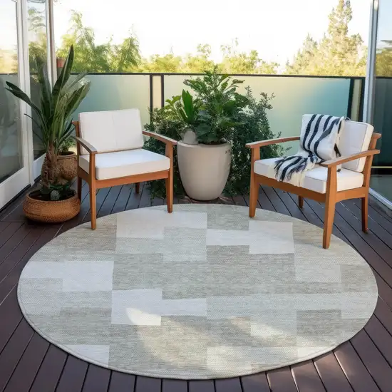 8' Taupe Brown And Beige Round Geometric Washable Indoor Outdoor Area Rug Photo 6