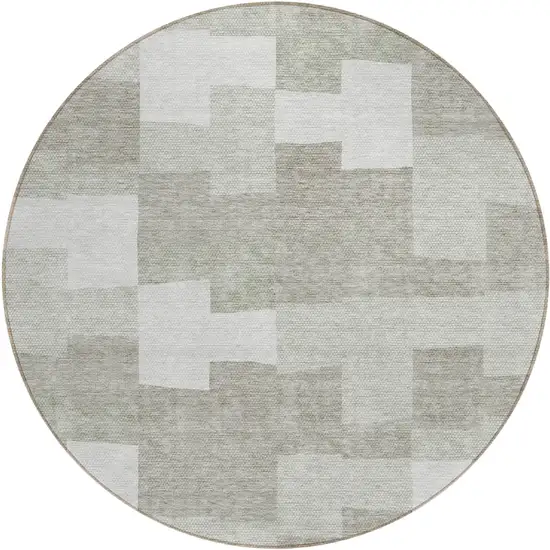 8' Taupe Brown And Beige Round Geometric Washable Indoor Outdoor Area Rug Photo 2