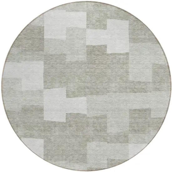 8' Taupe Brown And Beige Round Geometric Washable Indoor Outdoor Area Rug Photo 2