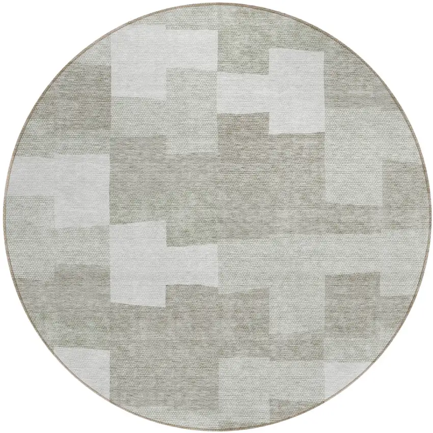 8' Taupe Brown And Beige Round Geometric Washable Indoor Outdoor Area Rug Photo 2