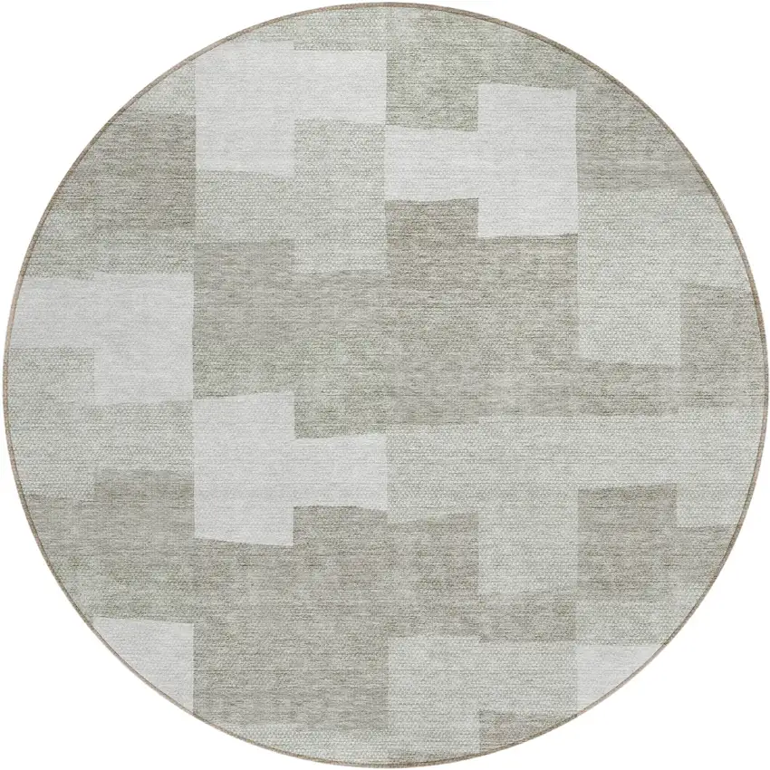 8' Taupe Brown And Beige Round Geometric Washable Indoor Outdoor Area Rug Photo 2