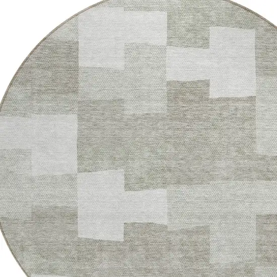 8' Taupe Brown And Beige Round Geometric Washable Indoor Outdoor Area Rug Photo 4