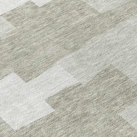 8' Taupe Brown And Beige Round Geometric Washable Indoor Outdoor Area Rug Photo 8