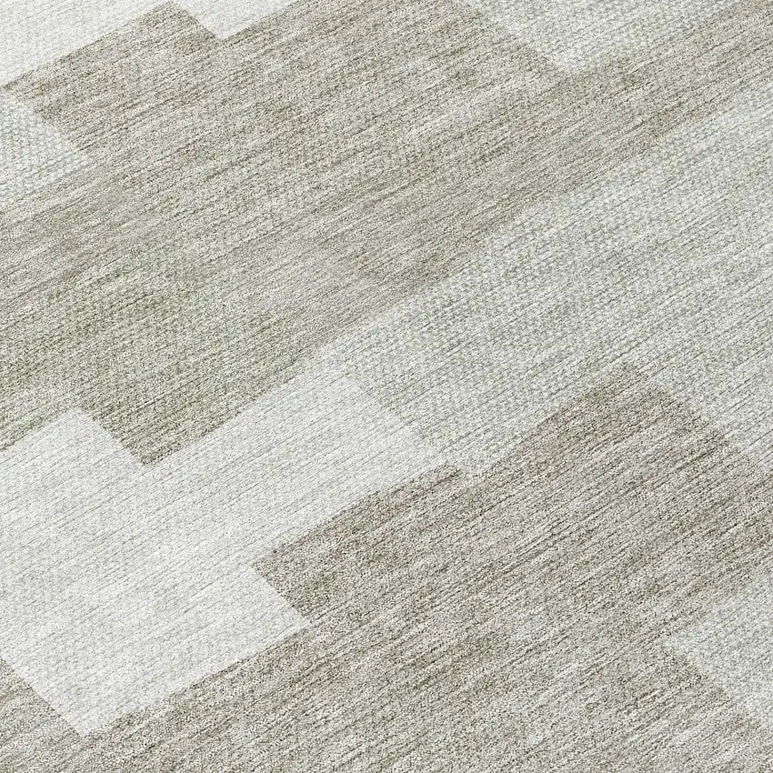 8' Taupe Brown And Beige Round Geometric Washable Indoor Outdoor Area Rug Photo 8