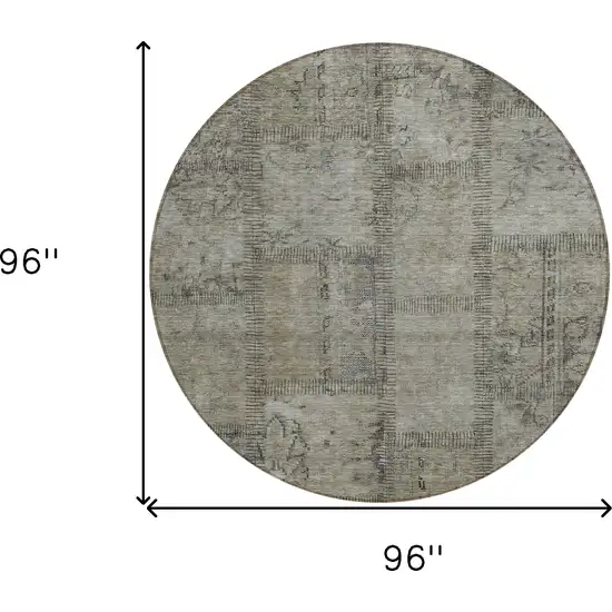 8' Taupe Brown And Beige Round Patchwork Washable Indoor Outdoor Area Rug Photo 3