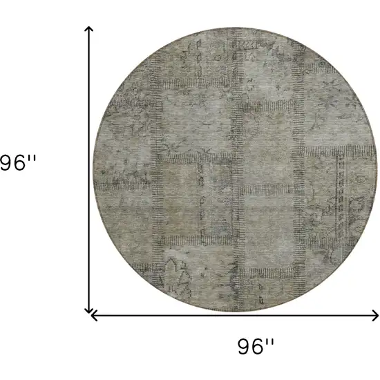 8' Taupe Brown And Beige Round Patchwork Washable Indoor Outdoor Area Rug Photo 3