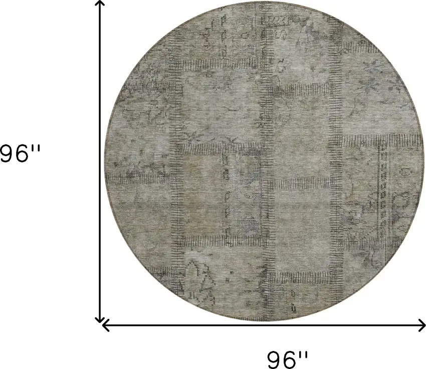 8' Taupe Brown And Beige Round Patchwork Washable Indoor Outdoor Area Rug Photo 3
