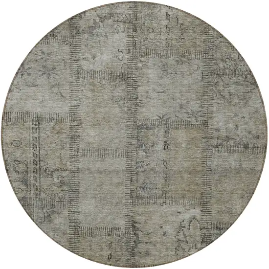 8' Taupe Brown And Beige Round Patchwork Washable Indoor Outdoor Area Rug Photo 5