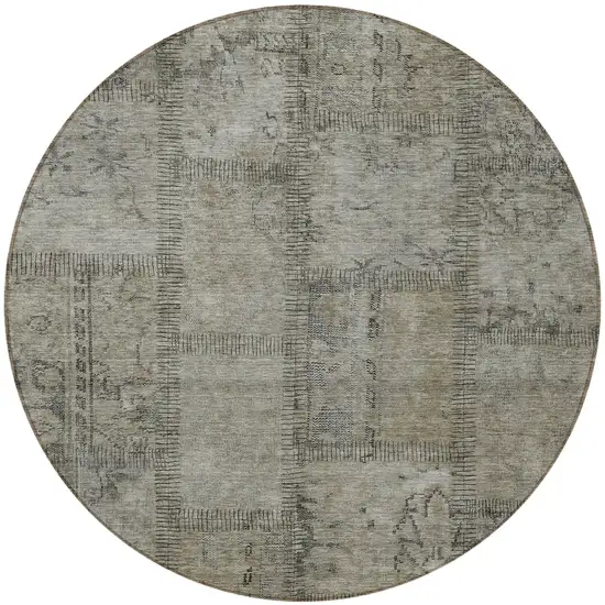 8' Taupe Brown And Beige Round Patchwork Washable Indoor Outdoor Area Rug Photo 5